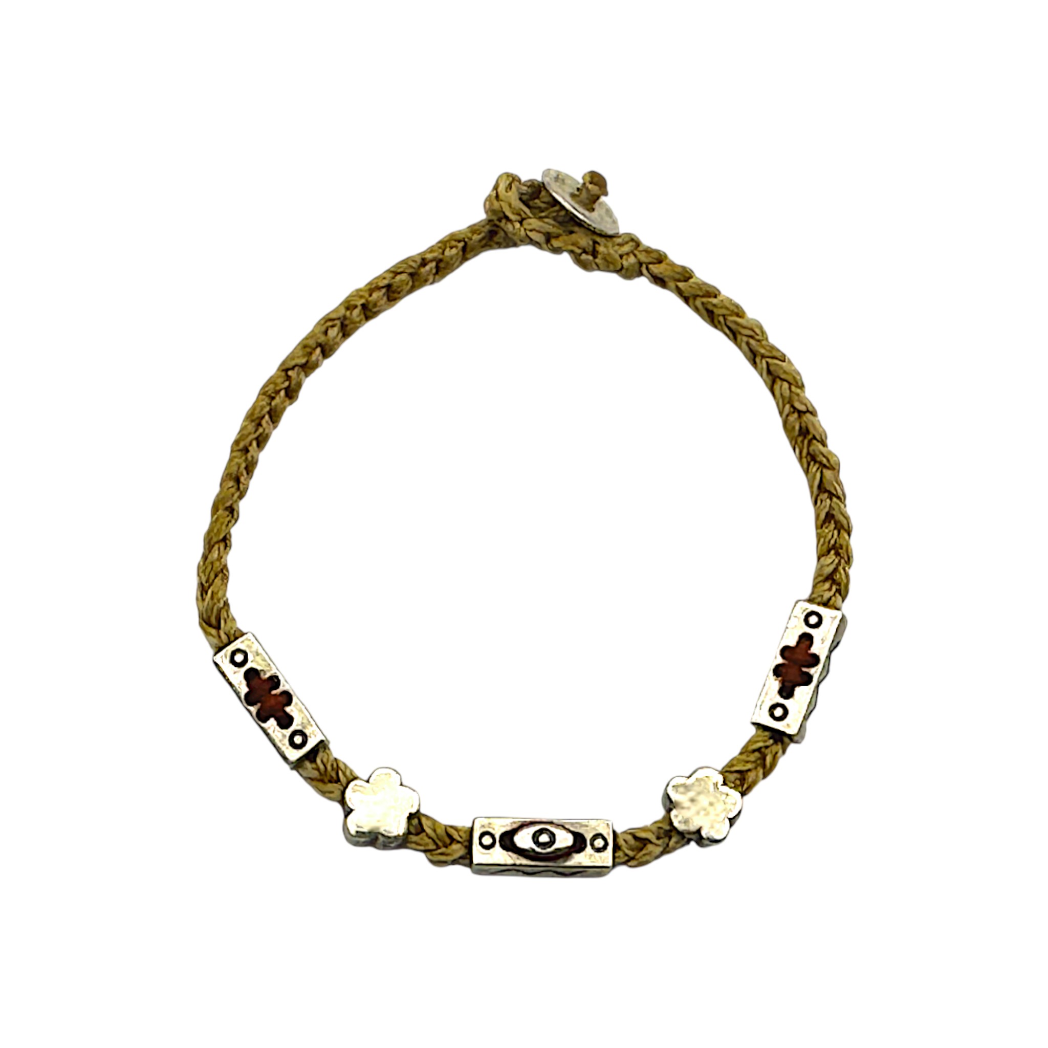 Handmade Adjustable Cord Bracelet - Cognac Clover