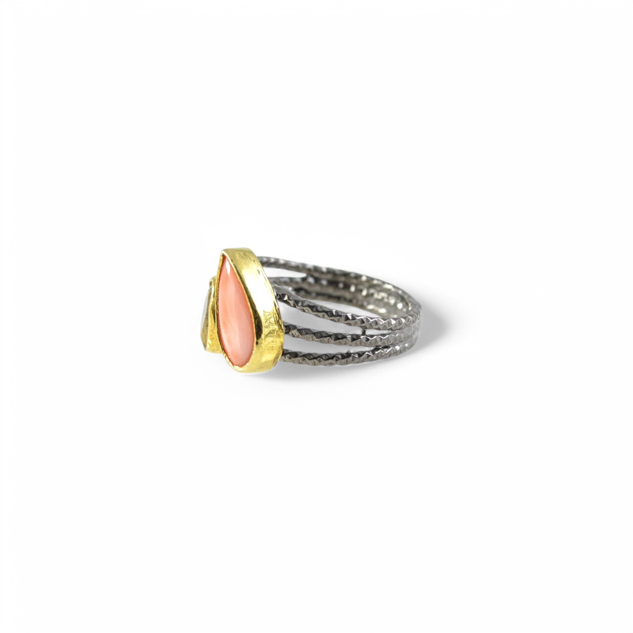 Silver Ring - Coral & Rutilated Quartz – Image 2