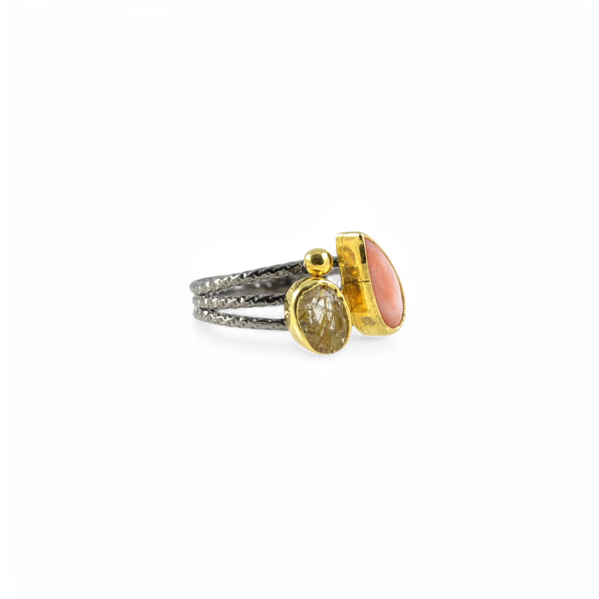 Silver Ring - Coral & Rutilated Quartz – Image 3