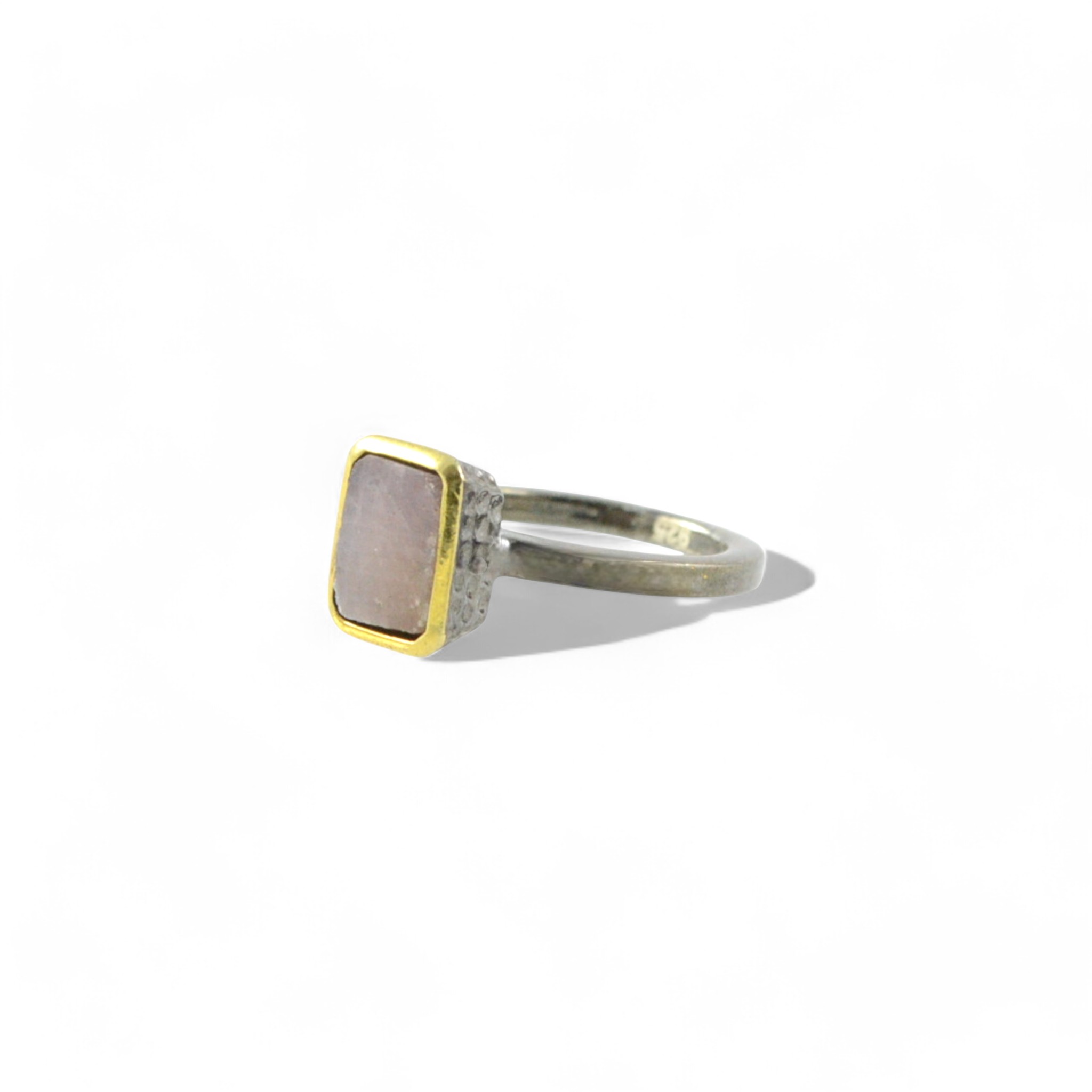 Silver Ring Rectangular - Rough Pink Sapphire – Image 2