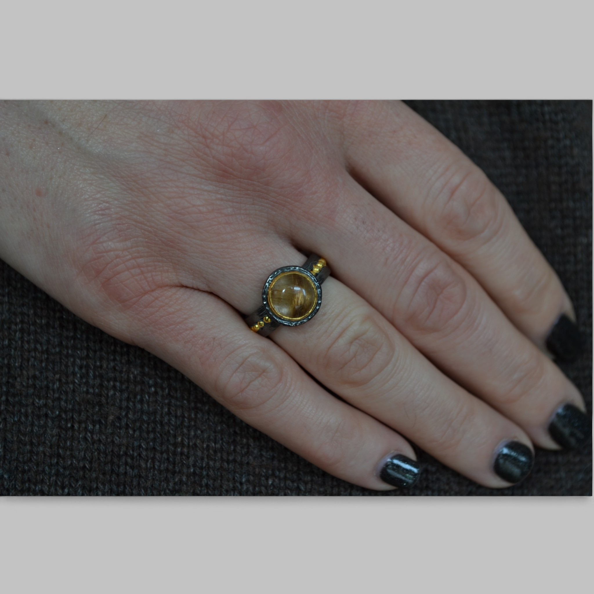 Handmade Rutilated Quartz Ring in Oxidised Silver – Image 4